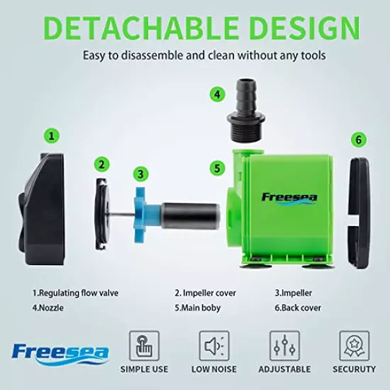 FREESEA Fountain Submersible Water Pump: 800GPH 45W Adjustable Ultra Quiet Aquarium Pump with 3 Nozzles 10ft High Lift for Small Pond | Fish tank | Waterfall | Outdoor | Hydroponics