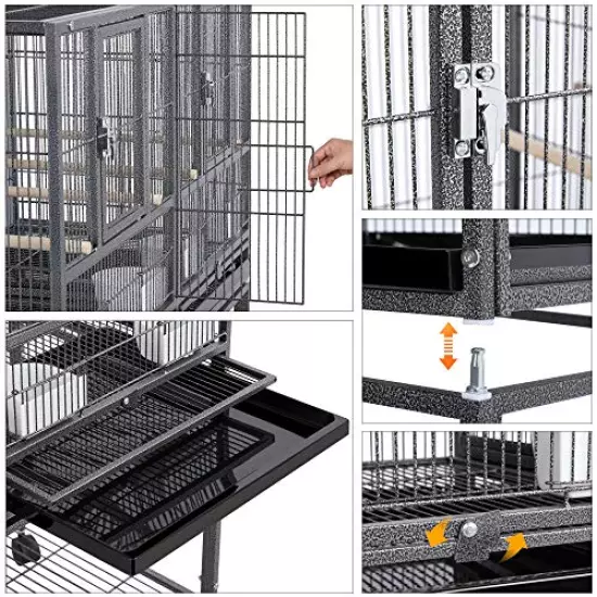 Yaheetech 41.5" Stackable Divided Breeder Breeding Parakeet Bird Cage for Canaries Cockatiels Lovebirds Finches Budgies Small Parrots with Rolling Stand