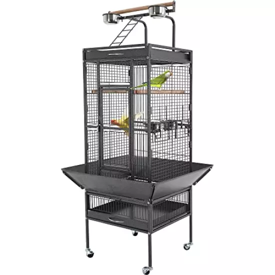 BestPet 61-inch Wrought Iron Large Bird Cage with Play Top and Rolling Stand Parrot Cage Bird Cages for Parakeets Parrots Conures Lovebird Cockatiel Cockatoo Chinchilla Finch Cage Macaw