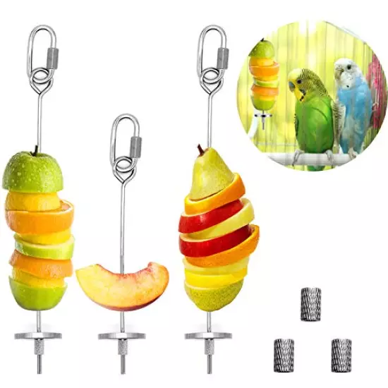 Bird Food Holder, Bird Feeder Toy, Stainless Steel Small Animal Fruit Vegetable Stick Skewer, Foraging Hanging Food Feeding Treating Tool for Parrots Cockatoo Cockatiel Cage