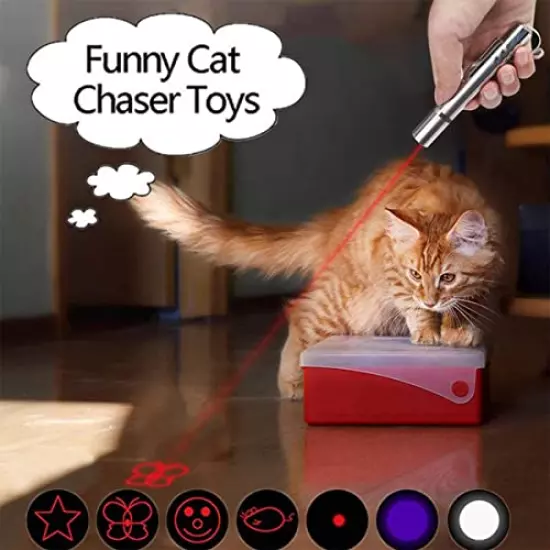 Cat Laser Toy, Dog Laser Pointer for Interactive Toys for Indoor Cats Dogs, Long Range 7 Modes Lazer Projection Playpen for Kitten Outdoor Pet Chaser Tease Stick Training Exercise,USB Recharge