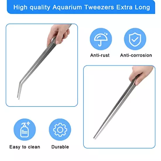 Luxiv Aquarium Tweezers Extra Long 15 inches, Stainless Steel Straight and Curved Tweezers 38cm Extra Long Tweezers for Fish Tank Plant Aquascape Tools, Feeding Tongs