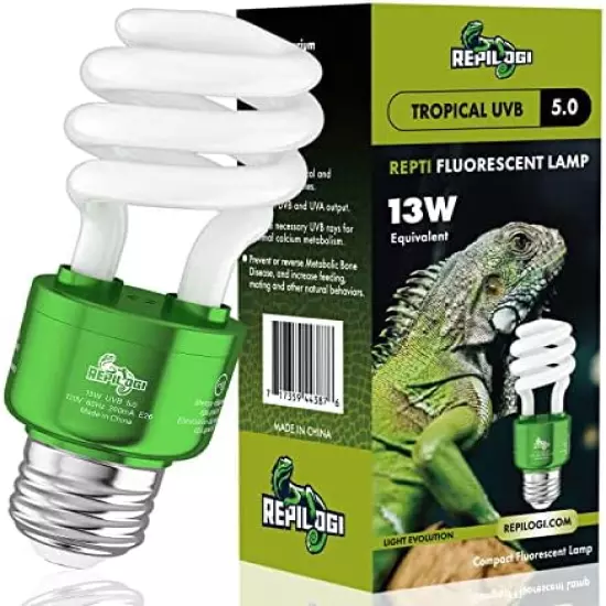 REPILOGI UVB Reptile Light 10.0 13 Watt - UVA UVB Bulb For All Desert Dwelling Reptiles,Turtle, Bearded Dragon, Lizard, Gecko Etc. - Fluorescent Simulation Color UVB Light Fixture With Bulb