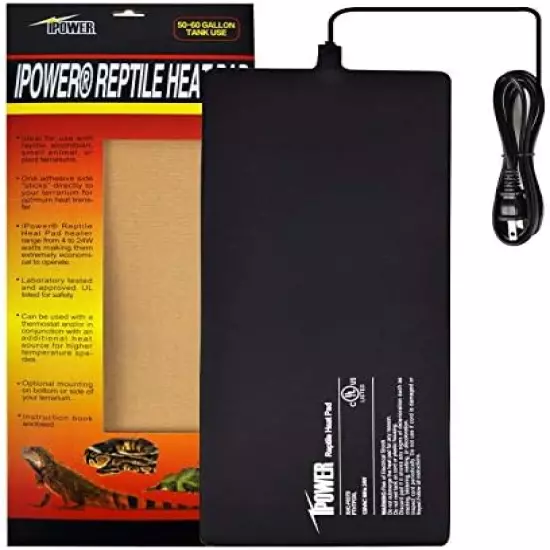 IPower Reptile Heat Pad 4W/8W/16W/24W Under Tank Terrarium Warmer Heating Mat And Digital Thermostat Controller For Turtles Lizards Frogs And Other Small Animals, Multi Sizes