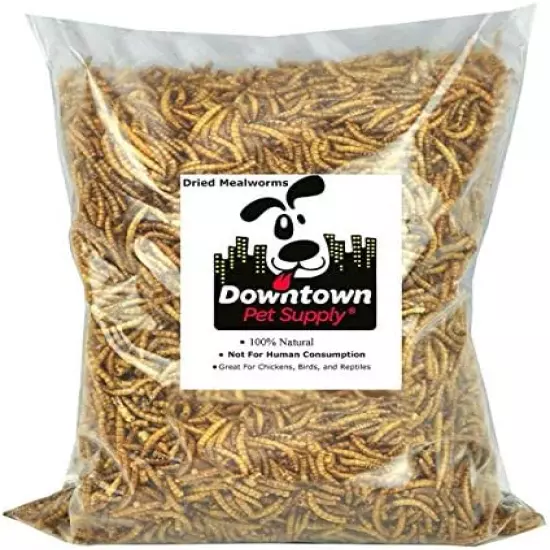 Downtown Pet Supply Dried Mealworms - Rich In Vitamin B12, B5, Protein, Fiber And Omega 3 Fatty Acids - Chicken, Duck And Bird Food - Reptile And Turtle Food