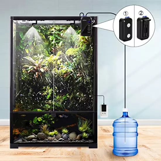 REPTI ZOO Reptile Humidifier, Mini Automatic Misting System For Reptile Terrariums, Rainforest Spray System With Adjustable Spray Nozzles Black