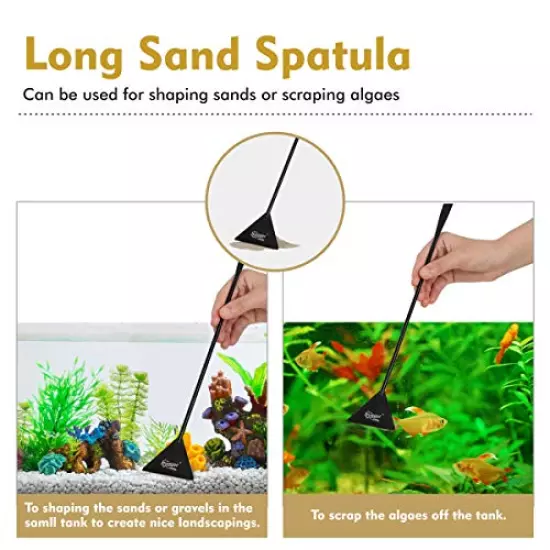 hygger Long Aquarium Aquascaping Tools Kit, Black Color Stainless Steel Premium Aquatic Plant Tweezers Scissors Spatula Kit Comes with 1 Cleaning Cloth (1 Tool Holder), for Fish Tank Starters