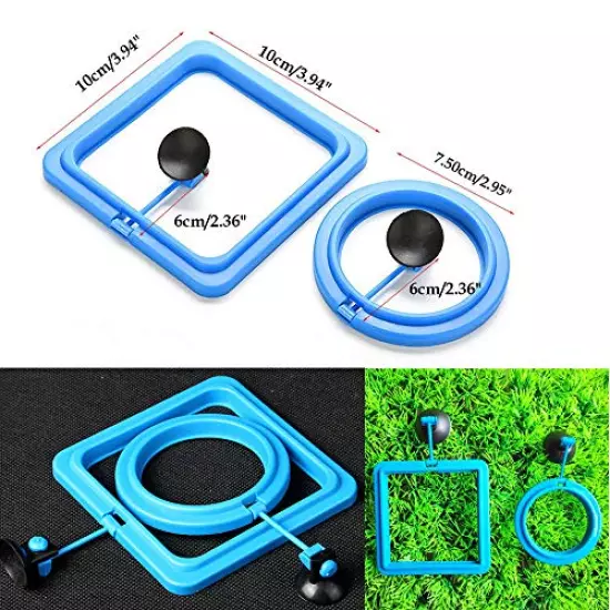 Fish Feeding Ring, Fish Safe Floating Food Feeder Circle Blue, with Suction Cup Easy to Install Aquarium, Square and Round Shape Fish Tank Towels - for Guppy, Betta, Goldfish, Etc