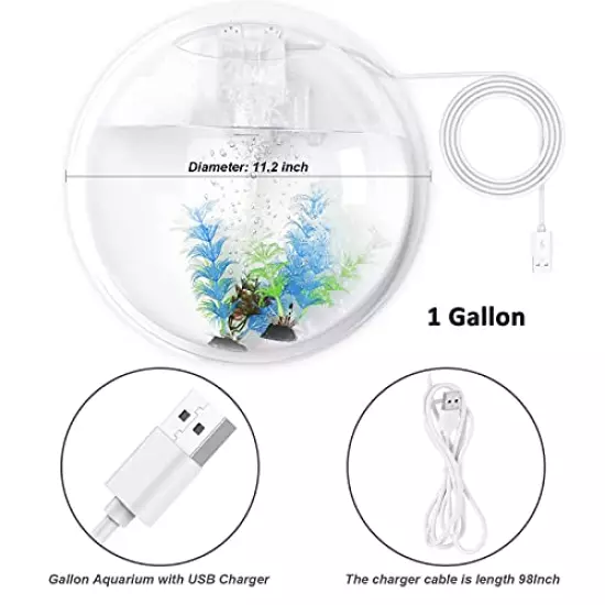 Outgeek Wall Mounted Aquarium Tank: 1-Gallon Betta Fish Bowl Hanging Aquariums Clear Acrylic Bubble Tanks - Portable Plastic Fishtank Waterfall for Home Garden Office