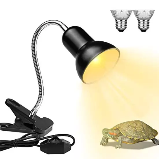 Dallfoll Reptile Heat Lamps, Turtle Lamp UVA/UVB Turtle Aquarium Tank Heating Lamps With Clamp, 360° Rotatable Basking Lamp For Lizard Turtle Snake Aquarium Aquatic Plants With 2 Heat Bulbs (E27,110V)