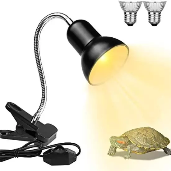 Dallfoll Reptile Heat Lamps, Turtle Lamp UVA/UVB Turtle Aquarium Tank Heating Lamps With Clamp, 360° Rotatable Basking Lamp For Lizard Turtle Snake Aquarium Aquatic Plants With 2 Heat Bulbs (E27,110V)