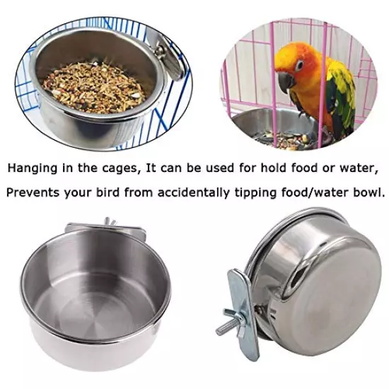 Tfwadmx Bird Feeding Dish Cups Parrot Food Bowl Clamp Holder Coop Cup, Bird Cage Water Bowl for Parakeet African Greys Conure Cockatiels Lovebird Budgie Chinchilla