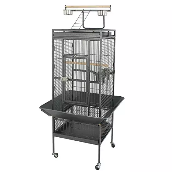 SUPER DEAL PRO 61-inch 2in1 Large Bird Cage with Rolling Stand Parrot Chinchilla Finch Cage Macaw Conure Cockatiel Cockatoo Pet House Wrought Iron Birdcage, Black