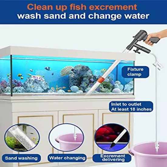 QZQ Aquarium Gravel Cleaner [2022 Edition] Vacuum Fish Tank Vacuum Cleaner Tools for Aquarium Water Changer with Aquarium Thermometers Fish Net kit Use for Fish Tank Cleaning Gravel and Sand