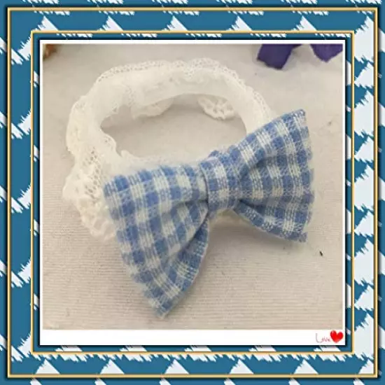 Lizard Clothes Bearded Dragons Blue White Plaid Bowtie with Elastic Lace Decor Handmade Stretchy Bowknot Collar Outfit Reptile Apparel Accessories Photo Gift Lizard Clothes for Leopard Reptile Gecko