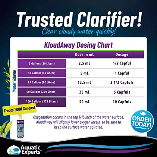 KloudAway Freshwater Aquarium Water Clarifier - Clears Cloudy Water, Water Clarifier for Fish Tank, Made in USA