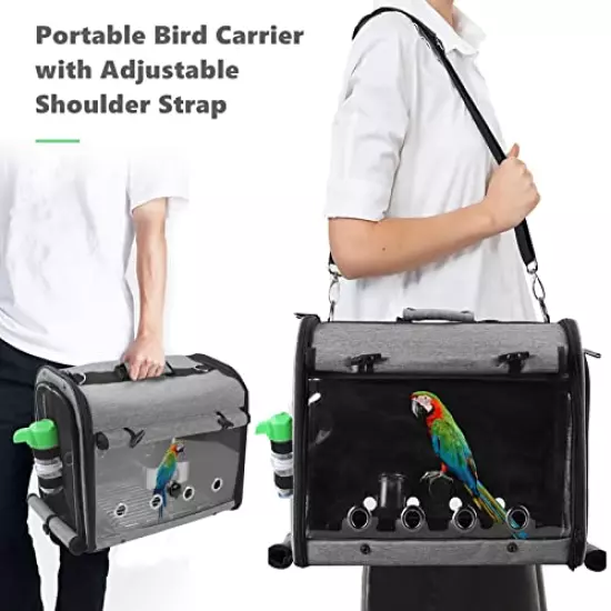 SUERTREE Bird Carrier Bag Bird Travel Cage with Stand, Lightweight Backpack for Parrot, Portable Bird Travel Bag, Pet Transparent Breathable Travel Cage