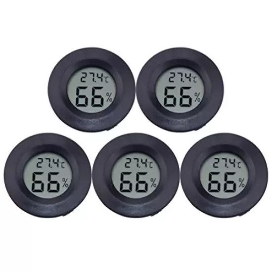 Balacoo Mini Digital Thermometer Hygrometer Round Temperature Monitor Electronic Humidity Gauge For Reptile Aquarium Greenhouse(Black) Black 5pcs