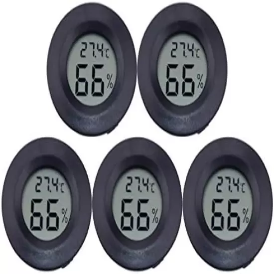 Balacoo Mini Digital Thermometer Hygrometer Round Temperature Monitor Electronic Humidity Gauge For Reptile Aquarium Greenhouse(Black) Black 5pcs