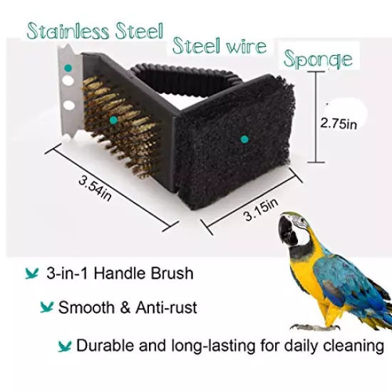 Bonaweite Bird Cage Cleaning Brush, Multi-Function Stainless Steel Triangle Birdcage Cleaner, Pet Supply Kennel Cage Accessory for Parrot Birds Dogs Cats …