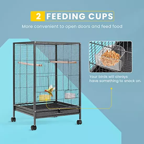 VIVOHOME 30 Inch Height Wrought Iron Bird Cage with Rolling Stand for Parrots Conure Lovebird Cockatiel