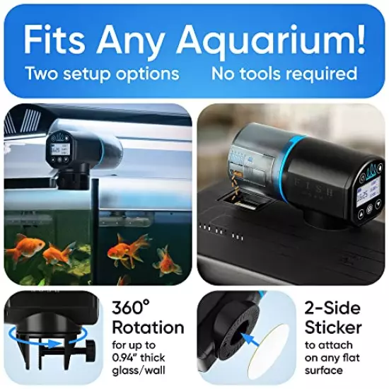 FISHNOSH Automatic Fish Feeder for Aquarium - New Generation 2022, Auto Food Dispenser with Timer for Small Tank, Big Aquariums & Pond - Battery-Operated Feeders for Goldfish, Koi, & More on Weekend