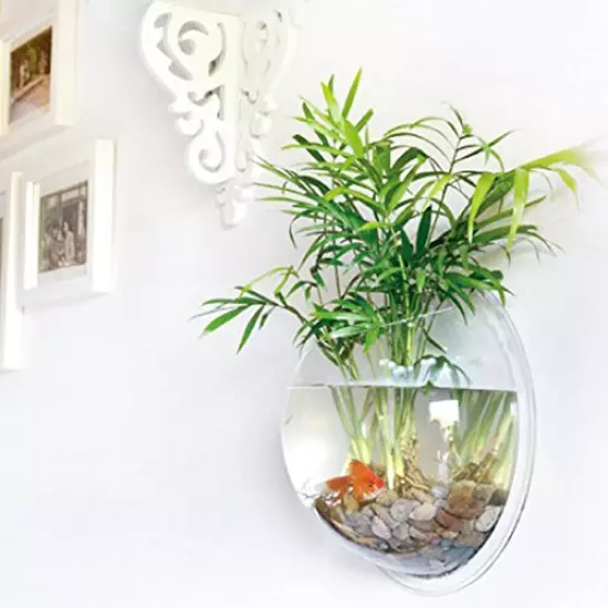 Sweetsea Hanging Wall Mounted Fish Bowl Betta Tank Aquarium Wall Decor Plant Fish Bubble - Clear (Medium)