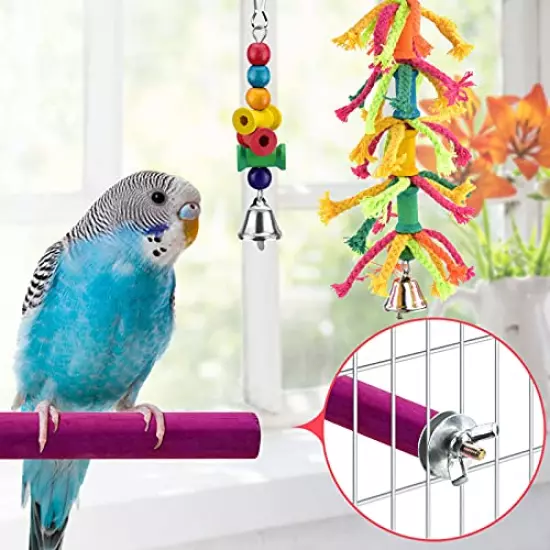 KATUMO Bird Toys, Natural Coconut Bird House with Colorful Ladder Hanging Chewing Toys Hammock Climbing Ladder Bird Colorful Toys with Bells for Parakeet, Conure, Cockatiel, Mynah, Love Birds, Finch