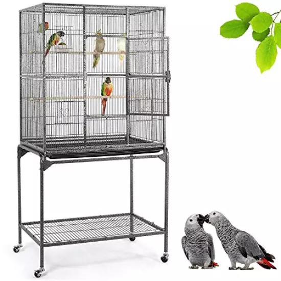 Yaheetech Wrought Iron Standing Large Parrot Parakeet Flight Bird Cage for Small Parrot Cockatiel Sun Parakeet Green Cheek Conure Lovebird Budgie Finch Canary Bird Cage with Stand