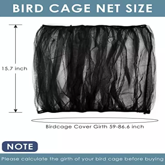 Bissap Bird Cage Seed Catcher, Universal Birdcage Net Nylon Adjustable Elastic Band Stretchy Skirts Mesh Cover for Parrot Cage Seed Guard (Not Include Birdcage)- Black