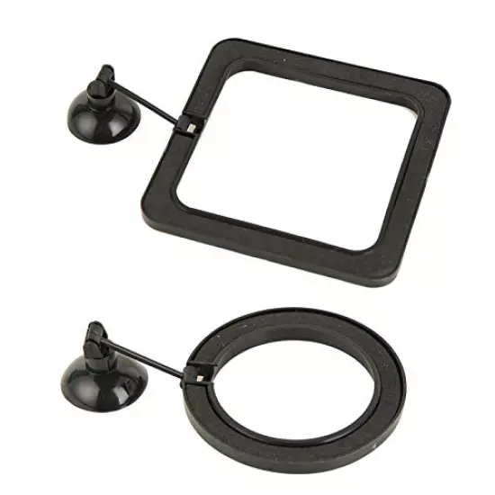 ZRDR Fish Feeding Ring, 2 Pack Black Aquarium Floating Food Feeder Circle Small Round and Square with Flexible Lever Suitable and Suction Cup, Reduces Fish Feeder Waste and Maintains Water Quality