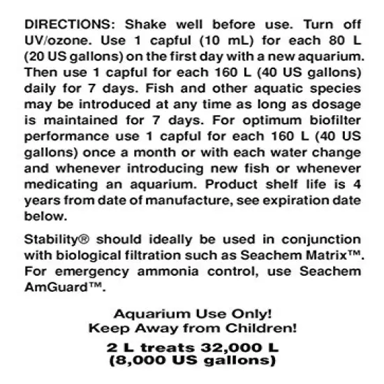 Seachem Stability Fish Tank Stabilizer - For Freshwater and Marine Aquariums 2L / 67.6 oz