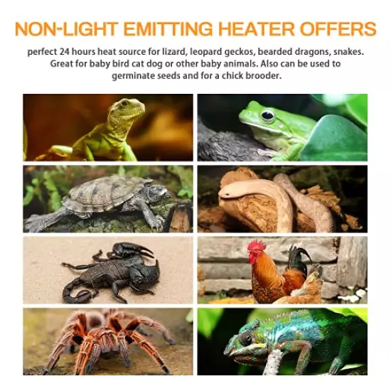 Simple Deluxe 150W Ceramic Heat Emitter Reptile Heat Lamp Bulb No Light Emitting Brooder Coop Heater For Amphibian Pet Terrarium Chameleon Lizards Snakes & Incubating Chicken