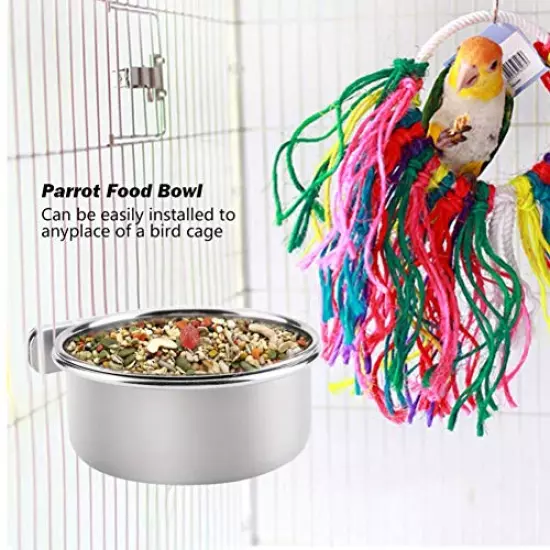 PINVNBY Parrot Feeding Cups Birds Food Dish Stainless Steel Parrot Feeders Water Cage Bowls with Clamp Holder for Cockatiel Conure Budgies Parakeet Parrot Macaw Small Animal Chinchilla Pack of 2