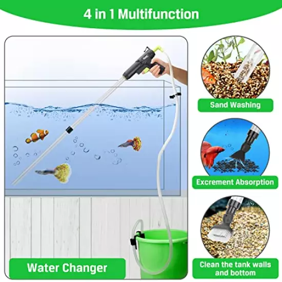 hygger Upgrade Aquarium Gravel Cleaner, Latest Fish Tank Siphon Vacuum Cleaner, Quick Water Changer with Air-Pressing Button, Fish Tank Sand Cleaner Kit with Water Flow Controller Valve