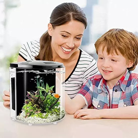 YCTECH 1.2 Gallon Aquarium Starter Kits Betta Fish Tank Goldfish Tank with LED Light and Filter Pump White Black