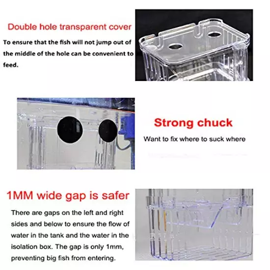 Aquarium Fish Breeder Box, Hatching Incubator Isolation Box Self-Floating Transparent for Guppies Baby Fish Hatchery Tank 2Pcs