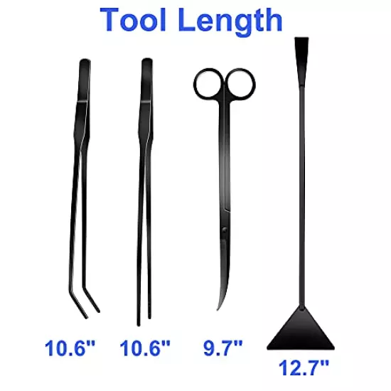 4Pcs Aquascaping Tools Kit, Long Stainless Steel Aquarium Plant Tools with Black Anti-Rust Coating, Aquarium Tweezers, Scissors, and Scrapers for Aquascaping Cleaning（Free Magnetic Tool Holder）