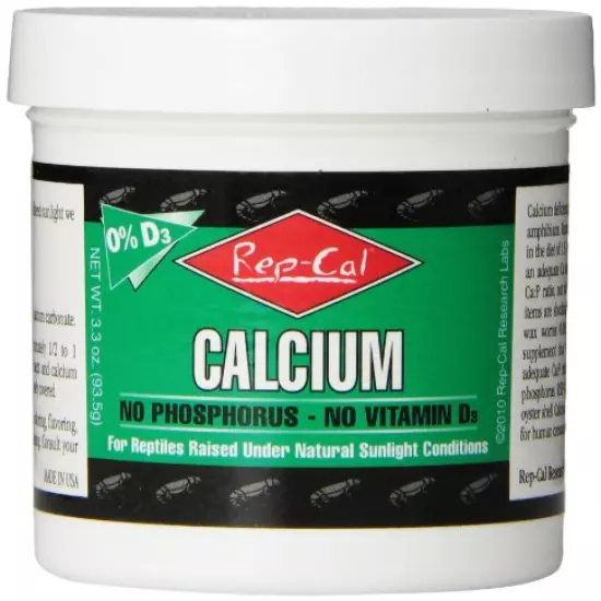 Rep-Cal 52298 Phosphorous-Free Calcium Powder Reptile/Amphibian Supplement Without Vitamin D3, 4.1 Oz