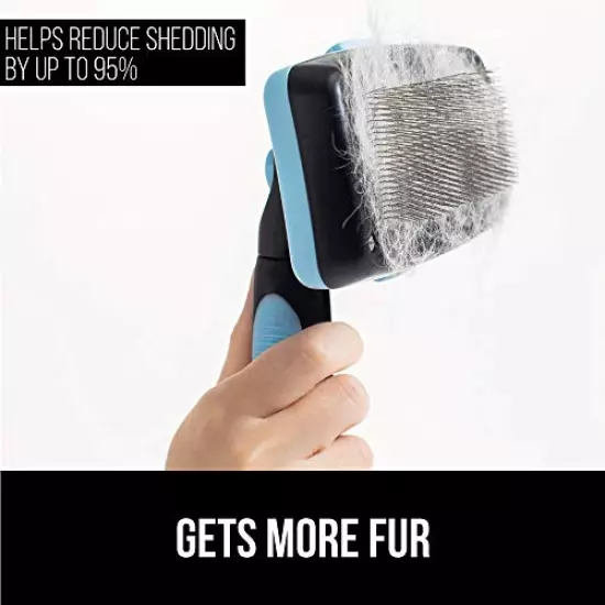 Gorilla Grip Self Cleaning Pet Slicker Brush, Dog Grooming Brushes For Shedding And Dematting, Gently Remove Mats, Detangle Pets Undercoat Fur, Comb For Long Or Short Hair Dogs, Cats, And Puppy, Blue