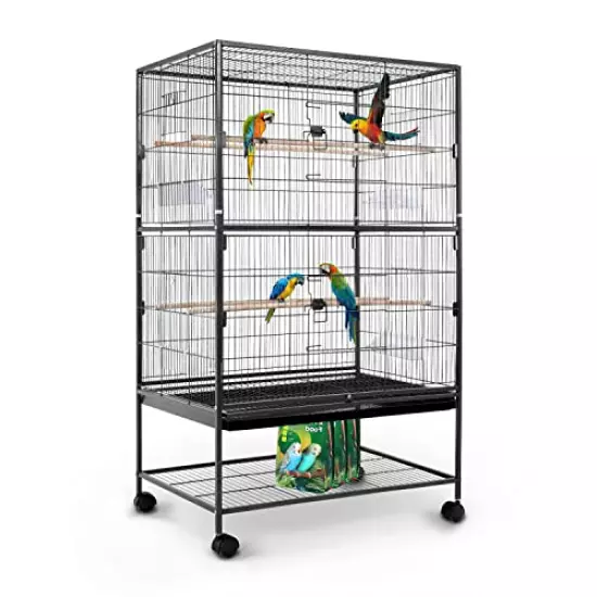 Bird Cage Large Bird Cage 53 Inch Wrought Iron Birdcages Flight King Bird Cage for Parakeets Cockatiels Parrot Green Cheek Conures Pigeons Lovebird with Rolling Stand,Removable Tray