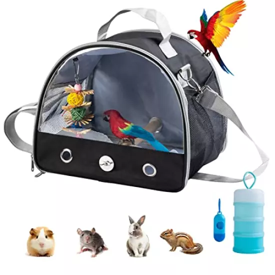 Bird Carrier Travel Cage Parrot - Lightweight Breathable Pet Travelling Bag with Portable Bird Feeder Cups and Standing Perch Bird Parrot Toys Outgoing Bags for Guinea Pig Rat Small Animal