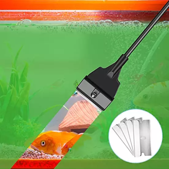 Aquarium Algae Scraper Cleaner Tool Kit with 5 Stainless Steel Blades Fish Tank Scraper Long Handheld Aquarium Cleaning Tool Remove Thick Residue for Fish Reef Plant Glass Tank, 21.65 Inch