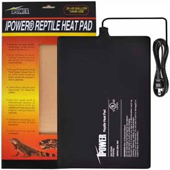 IPower Reptile Heat Pad 4W/8W/16W/24W Under Tank Terrarium Warmer Heating Mat And Digital Thermostat Controller For Turtles Lizards Frogs And Other Small Animals, Multi Sizes