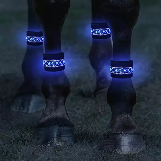 Rubor LED Horse Boots 4pcs, Night Horse Riding Equipment, LED Horse Tack, Adjustable Visibility Equestrian Safety Gear, Outdoor Sports Equestrian Equipment for Night Horse Back Riding Horse Show Blue