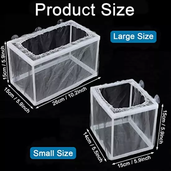 2 Pack Aquarium Fish Breeder Box, Fish Isolation Box, Hatching Box, Juvenile Fish Spawning Incubator, Water Isolation Net Hatchery with Incubator Mesh and 10 Suction Cup(Small Size,Big Size)