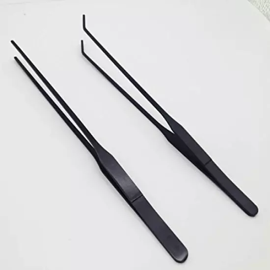 DEECOOYA Aquarium Tweezers Stainless Steel Straight and Curved Tweezers Set for Fish Tank Aquatic Plants Long Handle Reptile Feeding Tongs,10.5 inch Black