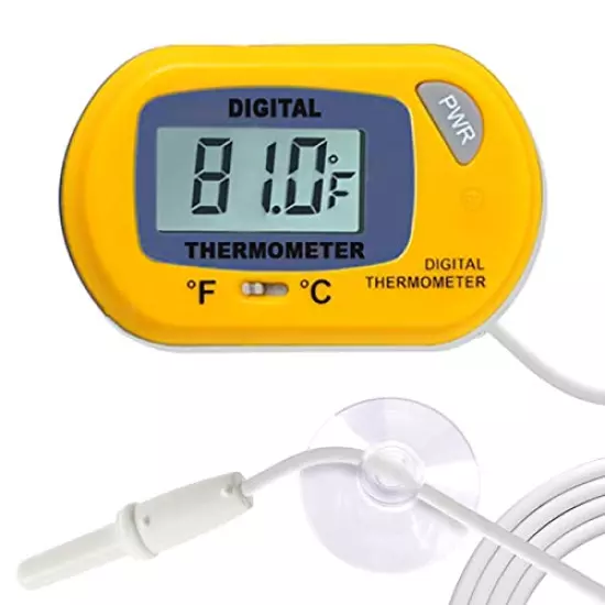 SunGrow Reptile Digital Thermometer, Waterproof Sensor Probe Monitors Temperature Accurately, Includes Replaceable Batteries, Easy To Read Display Black