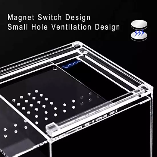 REMASIKO Magnetic Acrylic Reptile Cage 3"x3"x6" Nano Tall Enclosure Transparent Reptile Breeding Box Terrarium Tank Tarantula Scorpion Sling Isopods Invertebrates Insect Mantis