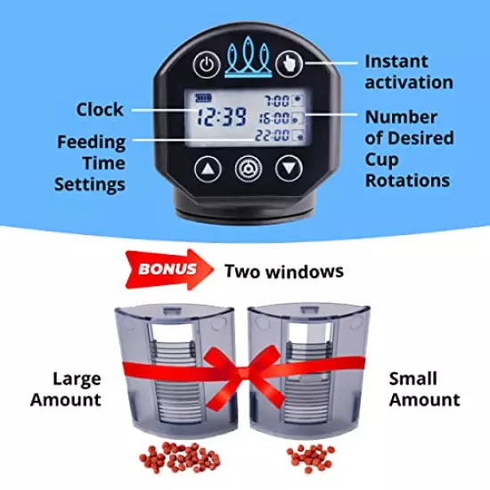 FISHNOSH Automatic Fish Feeder for Aquarium - New Generation 2022, Auto Food Dispenser with Timer for Small Tank, Big Aquariums & Pond - Battery-Operated Feeders for Goldfish, Koi, & More on Weekend